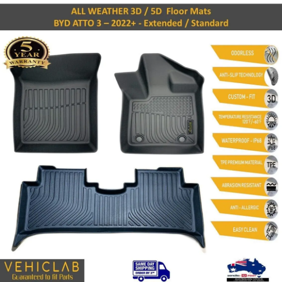 Picture of 3D Vehiclab TPE Car Floor Mats Liner for BYD ATTO 3- 2022 - 2024 - AUS DESIGN
