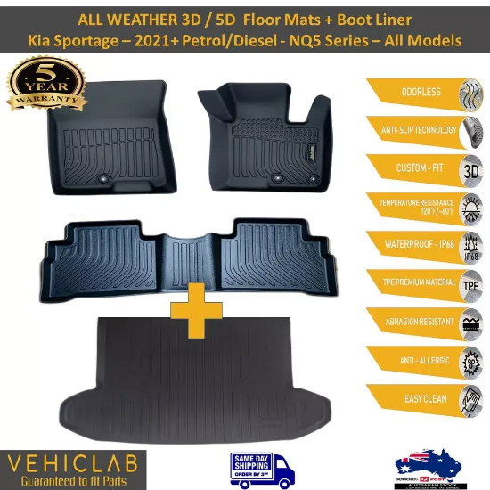 Picture of 3D TPE All Weather Car Floor Mats +Boot Liner mat for Kia Sportage - NQ5 - 2021+