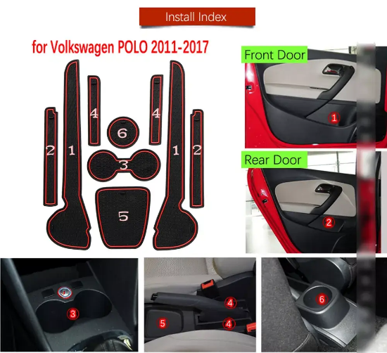 Picture of Gate Slot Mats Fits VW Polo GTI 2011-2017 6R1,6C1 Rubber Non-slip Cup Holder Pad