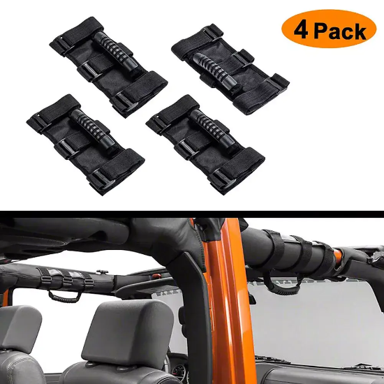 Picture of 4pcs Black Roll Grab Handles Bar Off Road Accessories Fit Jeep Wrangler JL JK TJ